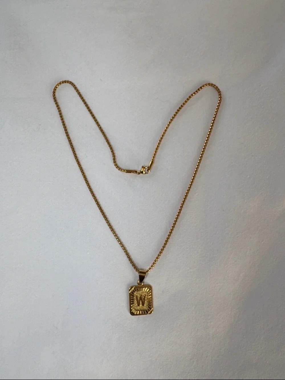 Gold Initial W Pendant Rectangle Necklace Women's Jewelry - Picture 4 of 6